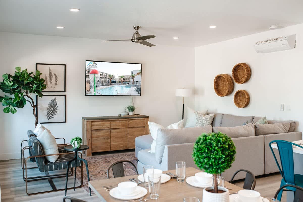 Dining area open to adjacent family room