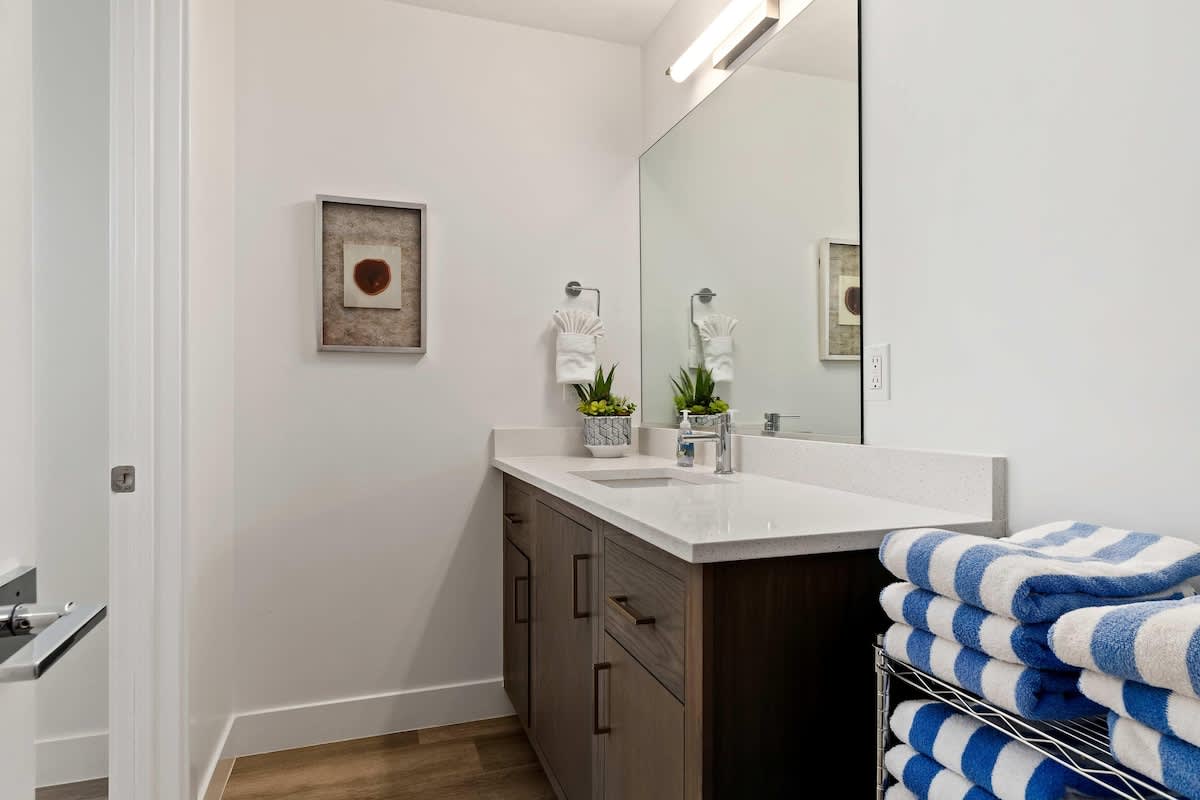 Bathroom with ample towels provided