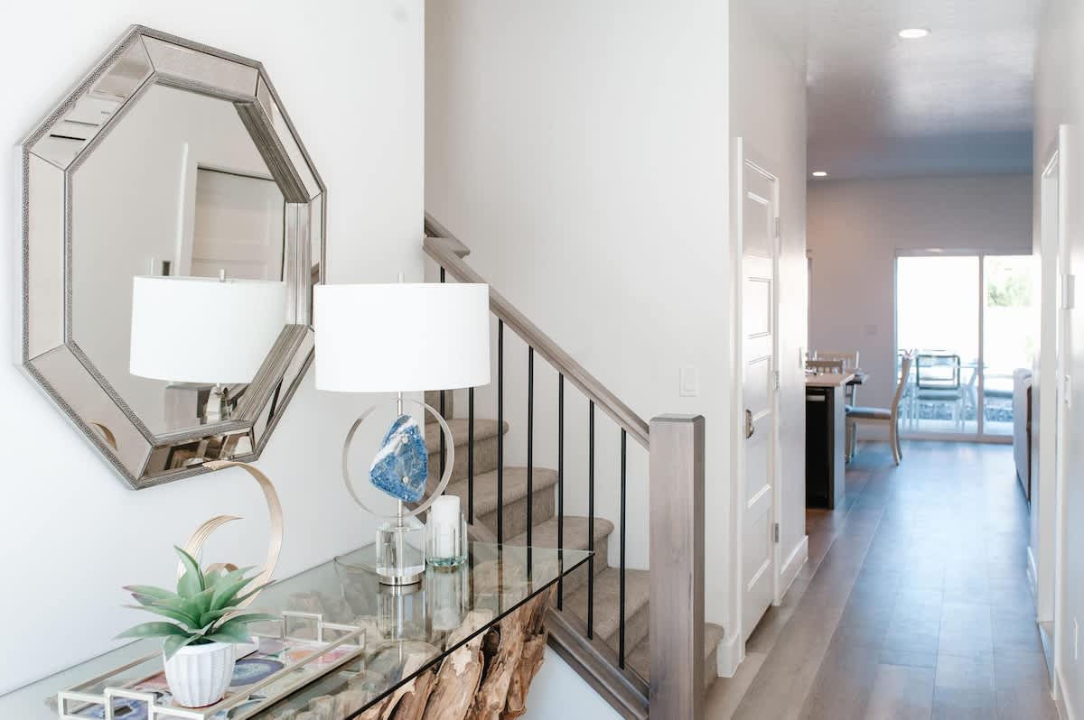 Gorgeous entry foyer with gemstone theme throughout