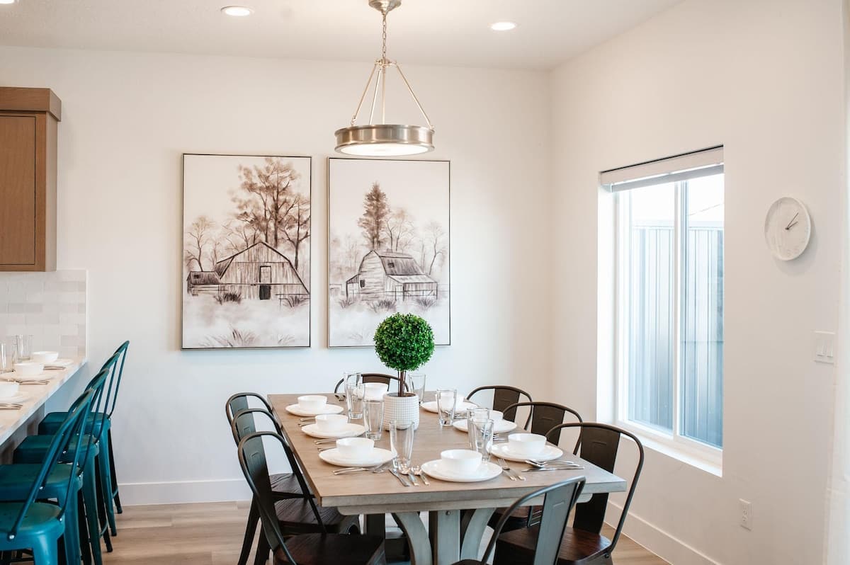 Dining table and bar seating in house #20