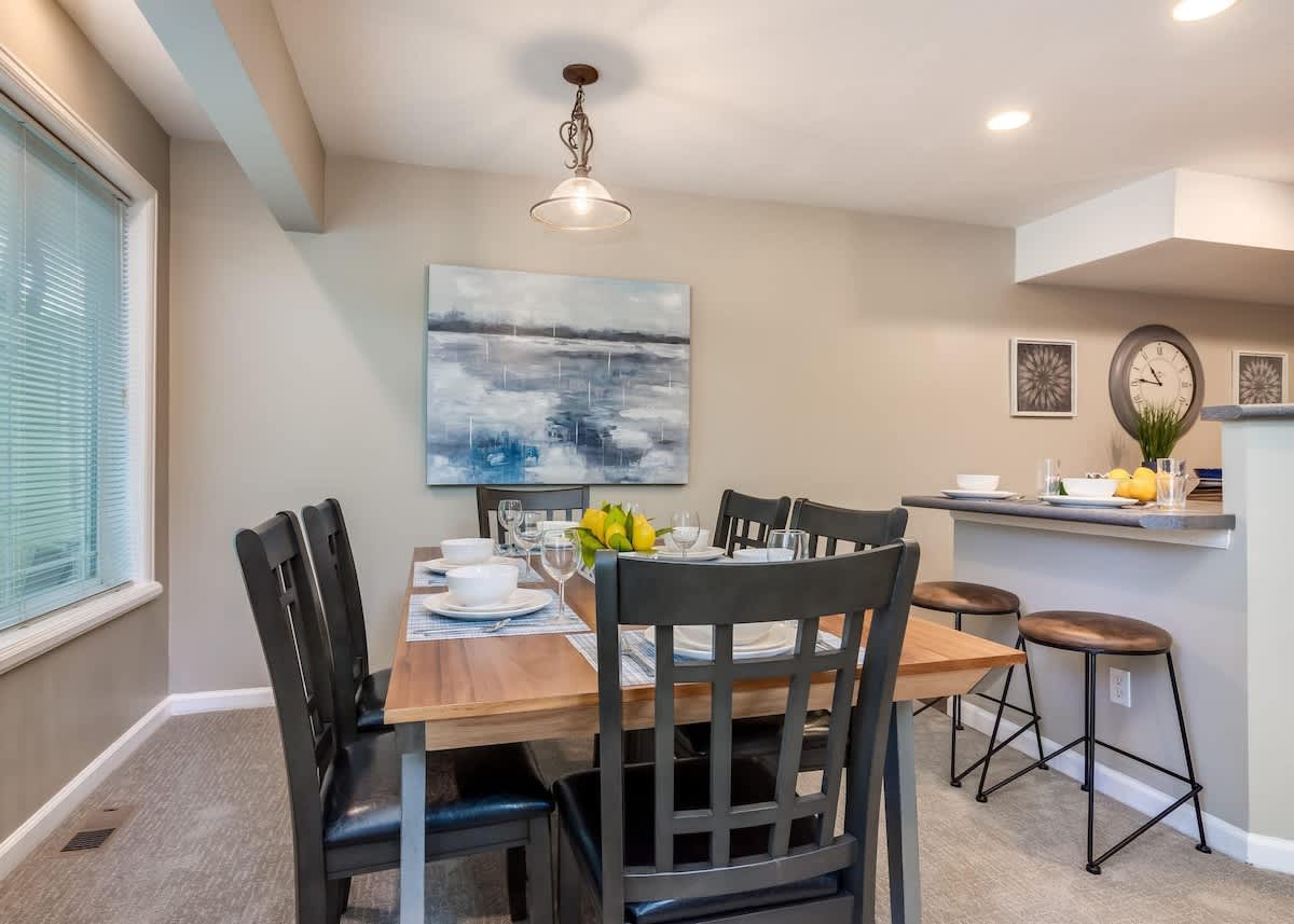 Beautiful kitchen open to dining area