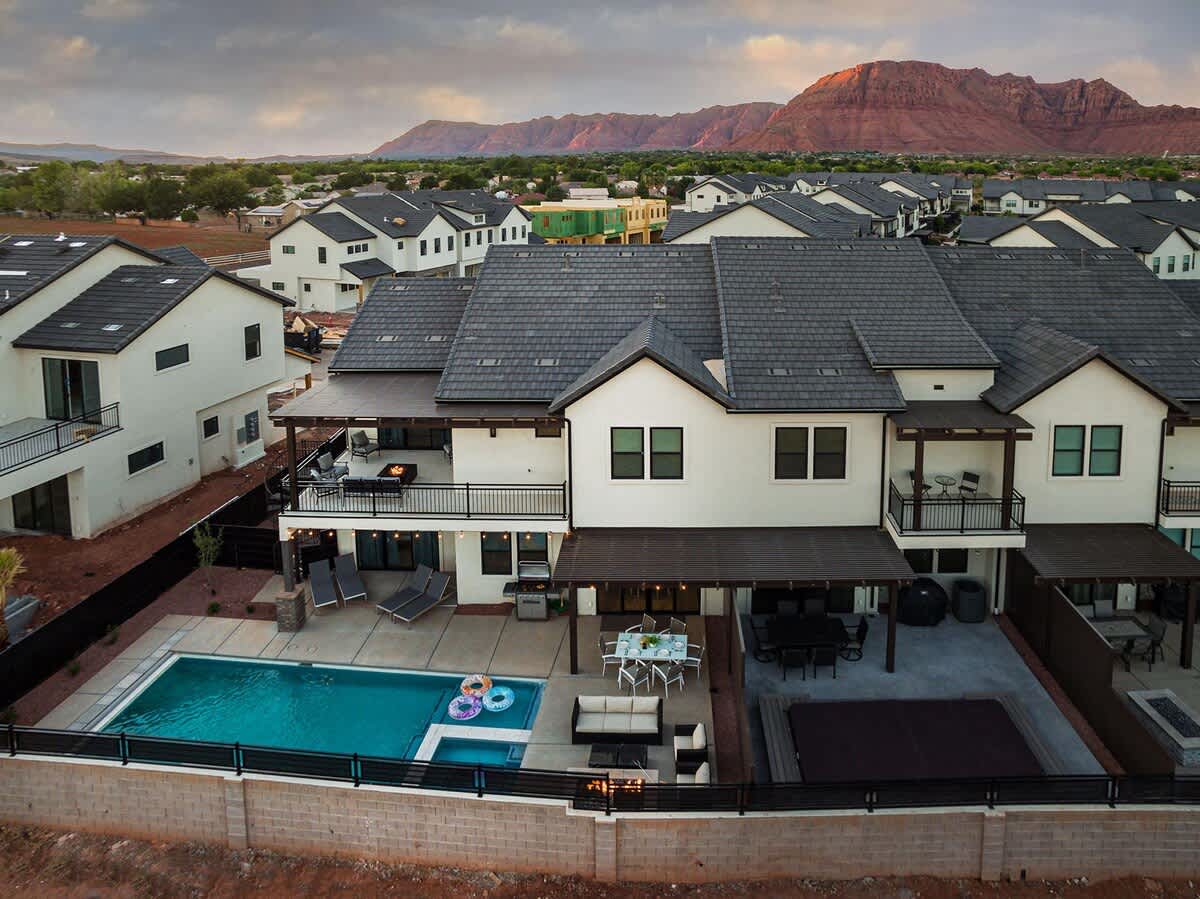 Aerial view of the private pool and balcony