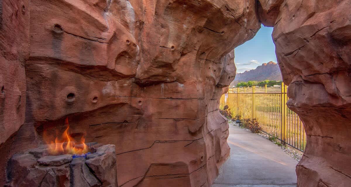 Hidden fire pits in red rock formations