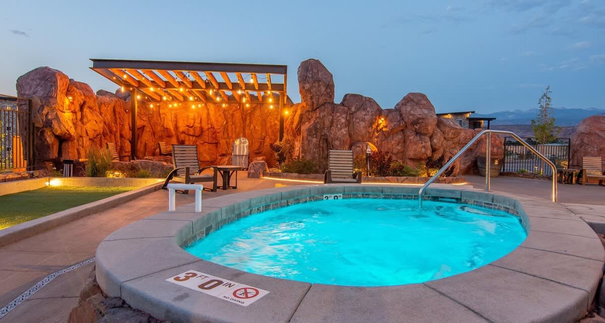 Poolside hot tub and grill stations