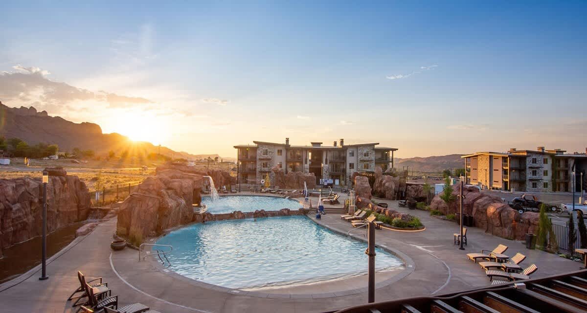 Gorgeous sunset view of the pool are from upper terrace