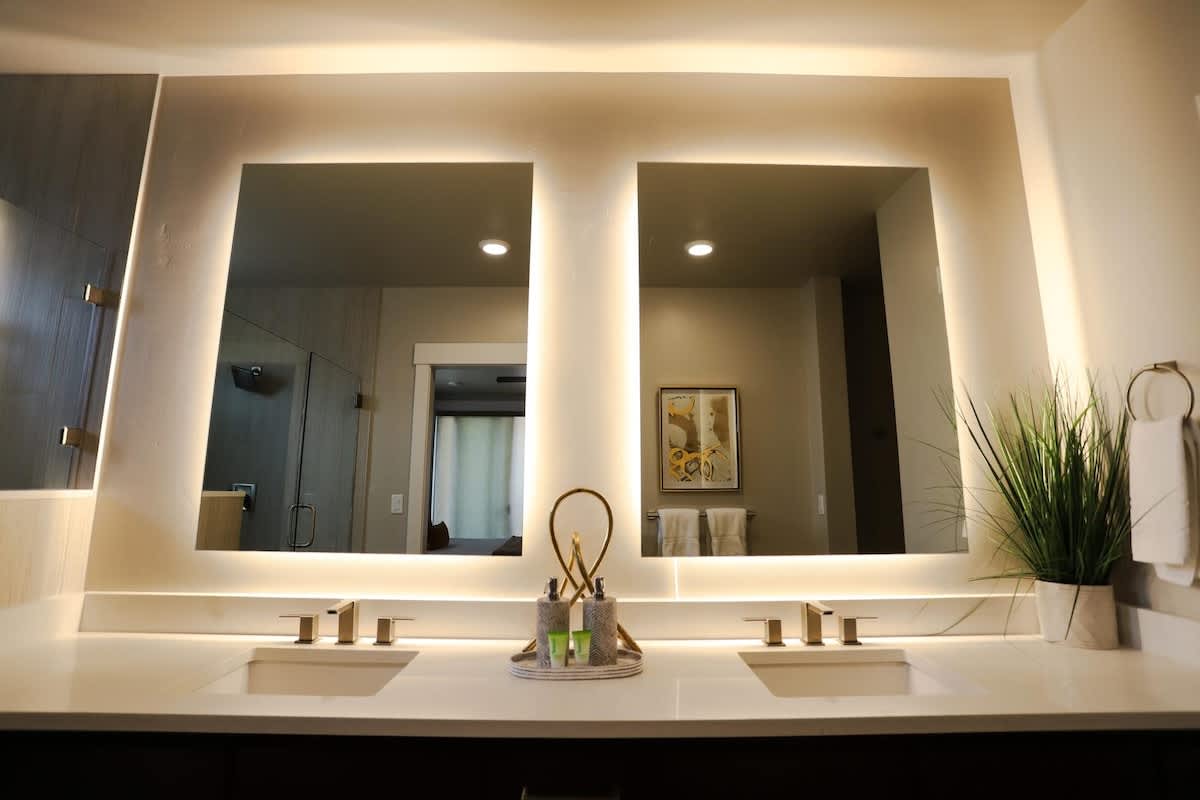 Master bathroom with large modern vanity