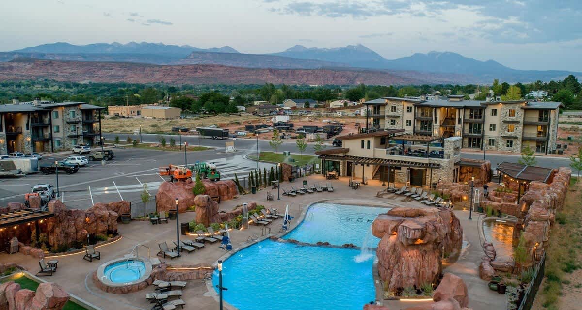 Aerial view of the pool area