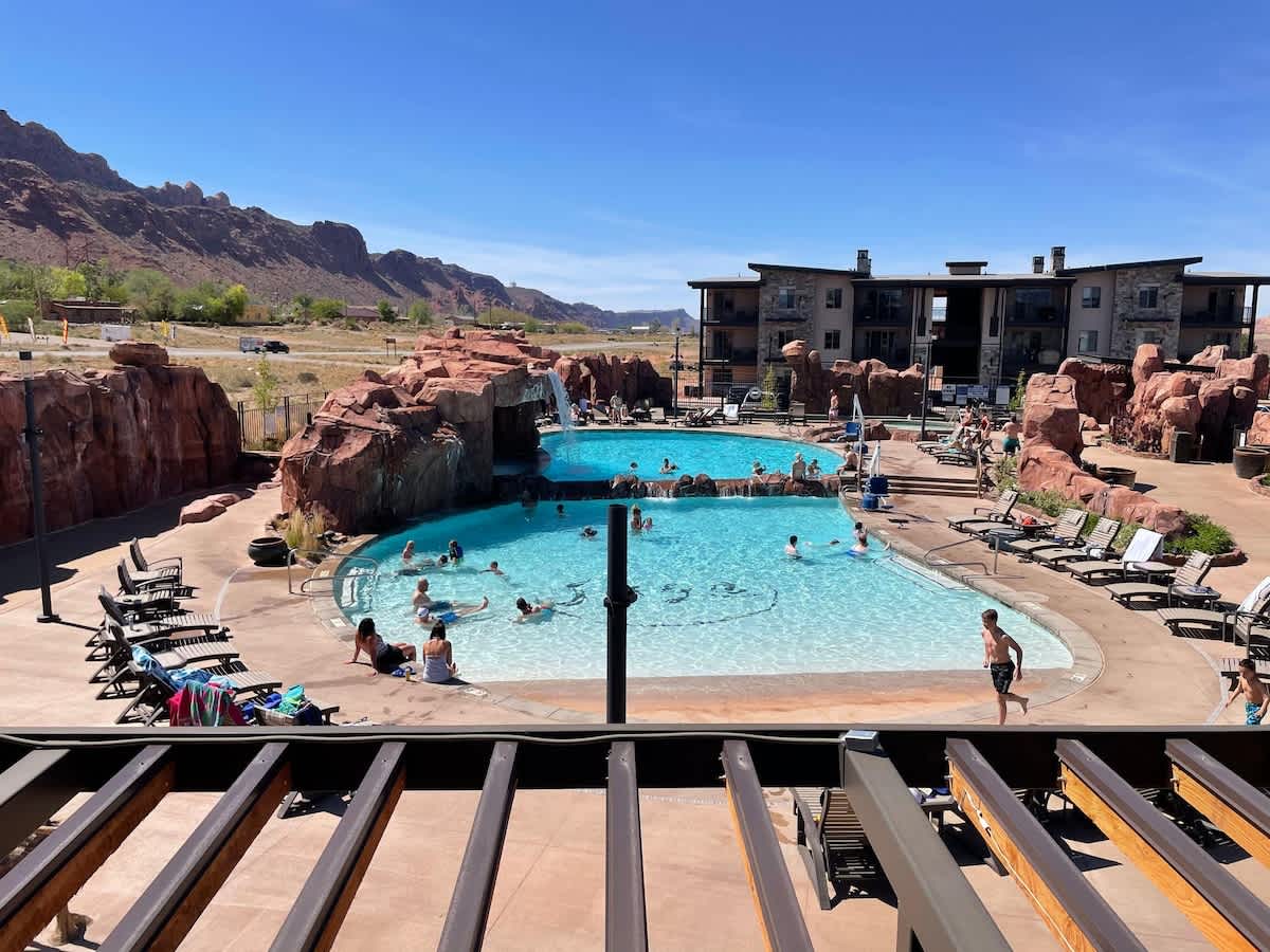 Overlooking the pool from upper terrace
