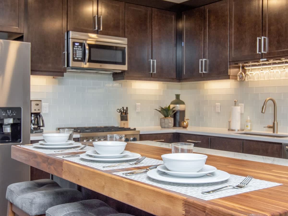 Gorgeous bar seats 4 with granite and butcher block counters
