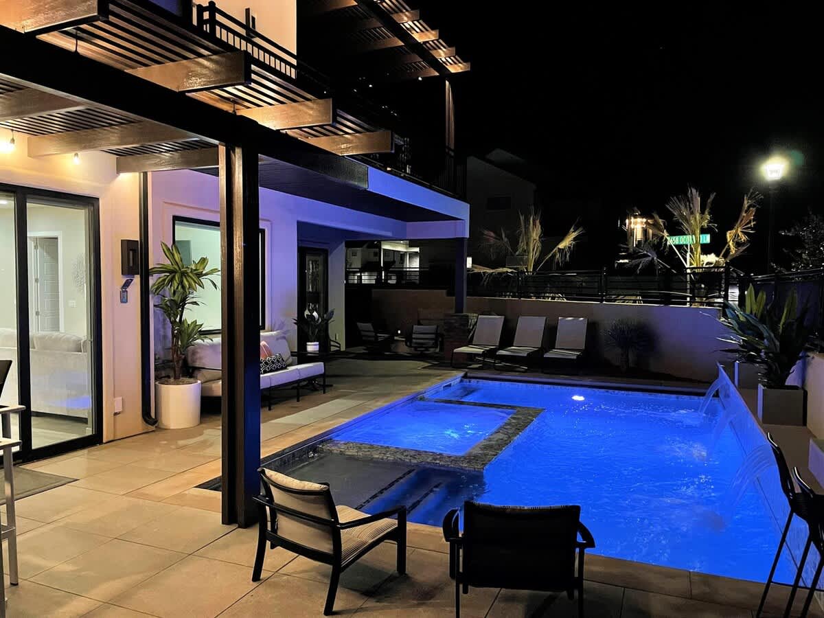 Pool extends the family room with outdoor poolside seating