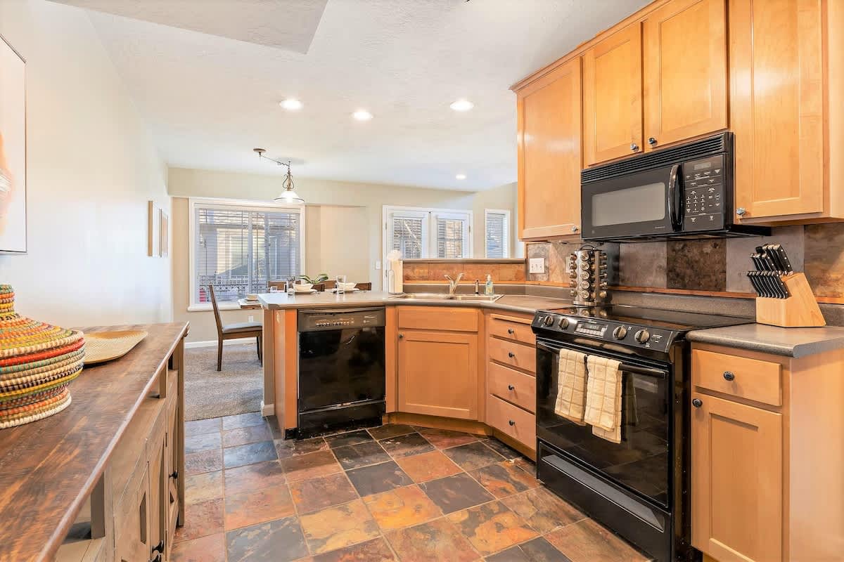 Kitchen with spice rack, cutlery block and more