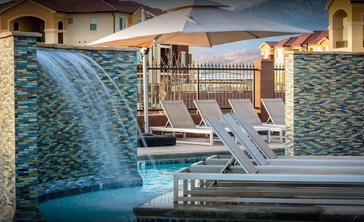 Beautiful poolside waterfall