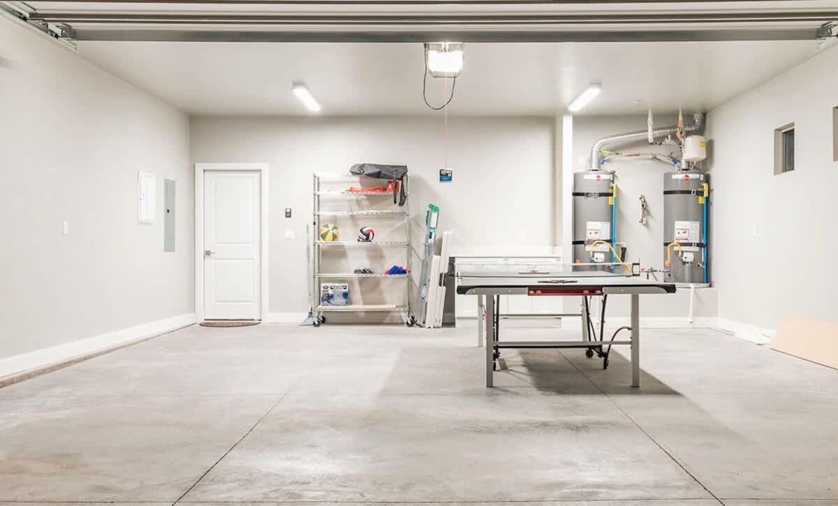2-car garage doubles as a game room with ping pong