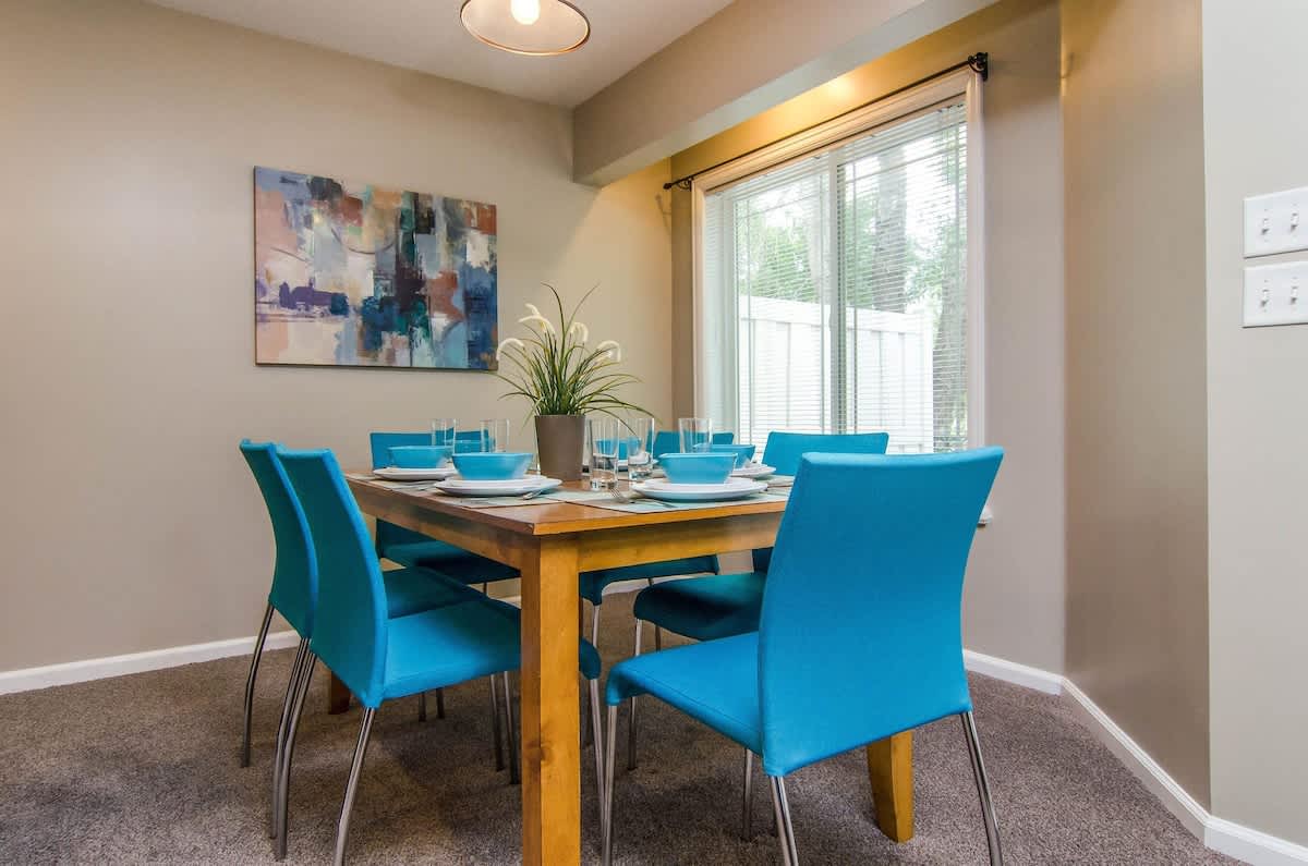 Breakfast nook dining table in Union Grove home