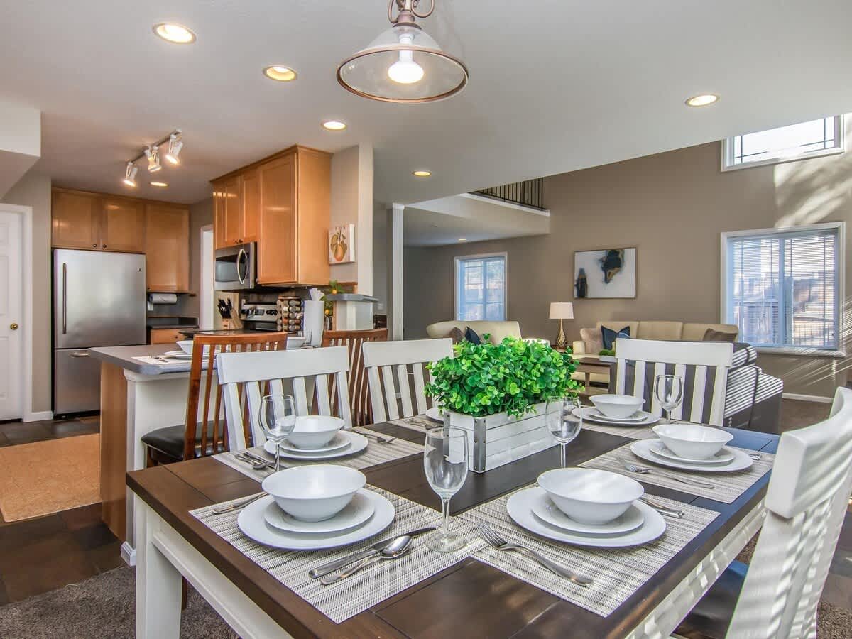Dining area open to kitchen in Union Meadows home