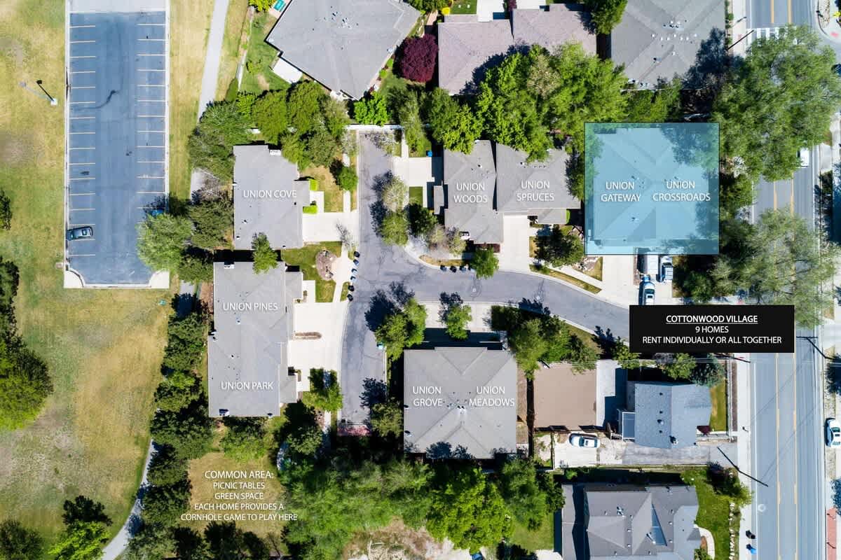 Bird's eye view of the village and duplex location