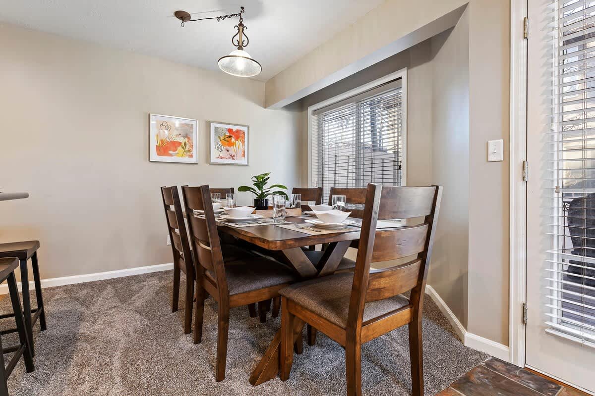 Breakfast nook dining table in Union Crossroads home