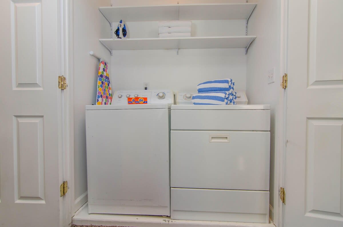 Laundry closet upstairs in Union Cove home