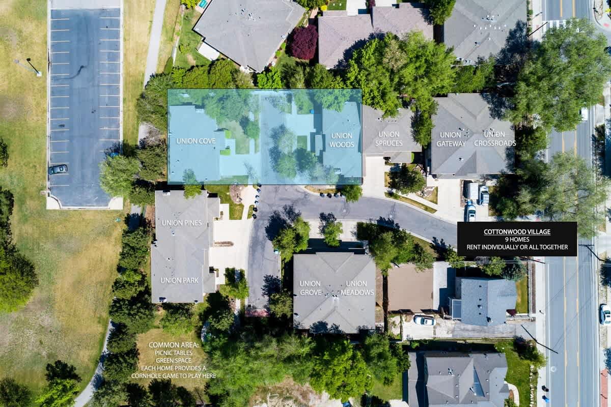 Bird's eye view of the village and duplex location