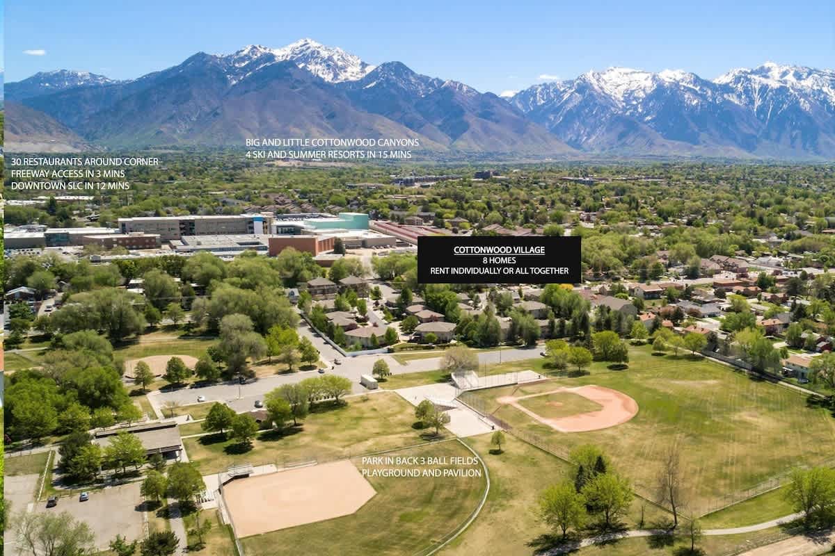 Aerial view of the village and park next door