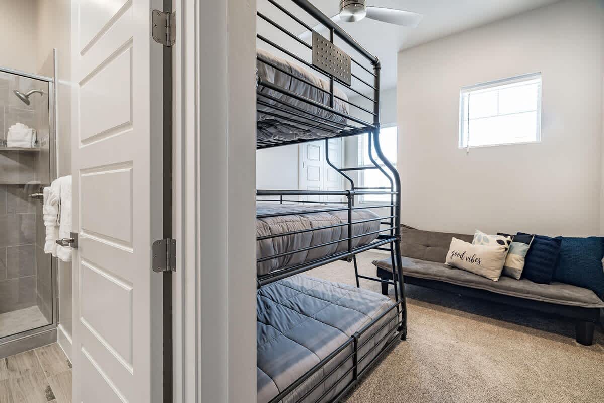 Bedroom 5 sleeps 6 with twin over 2 fulls and futon