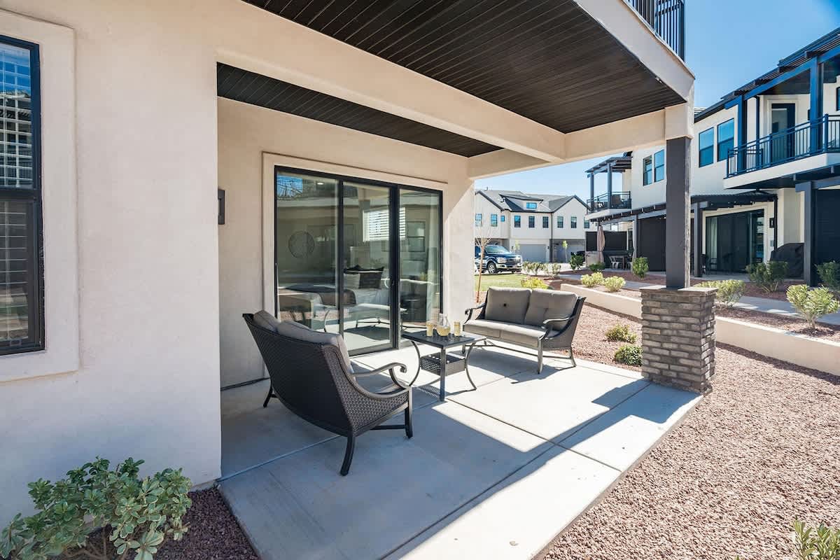 Comfortable covered patio in back