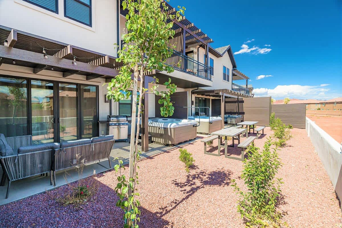 Enjoy being together with combined backyards and hot tubs