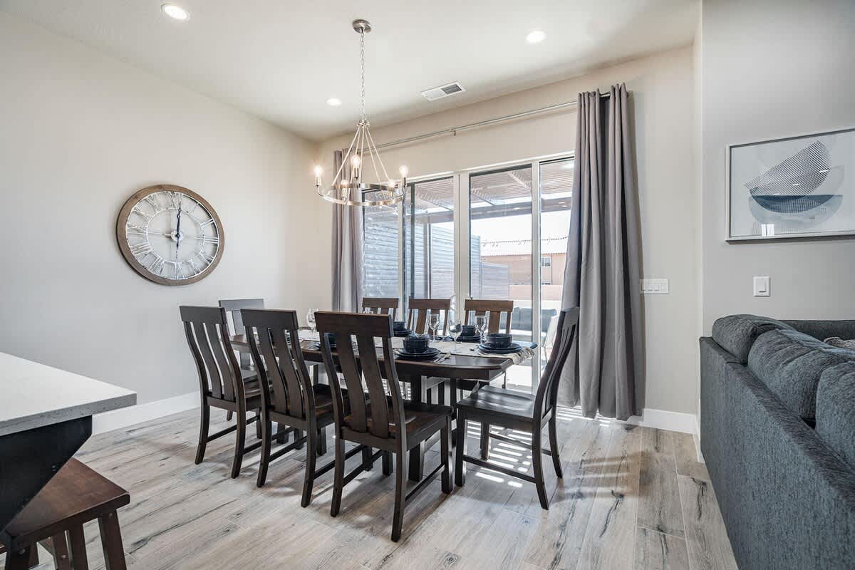 House #51 dining area table seats 8