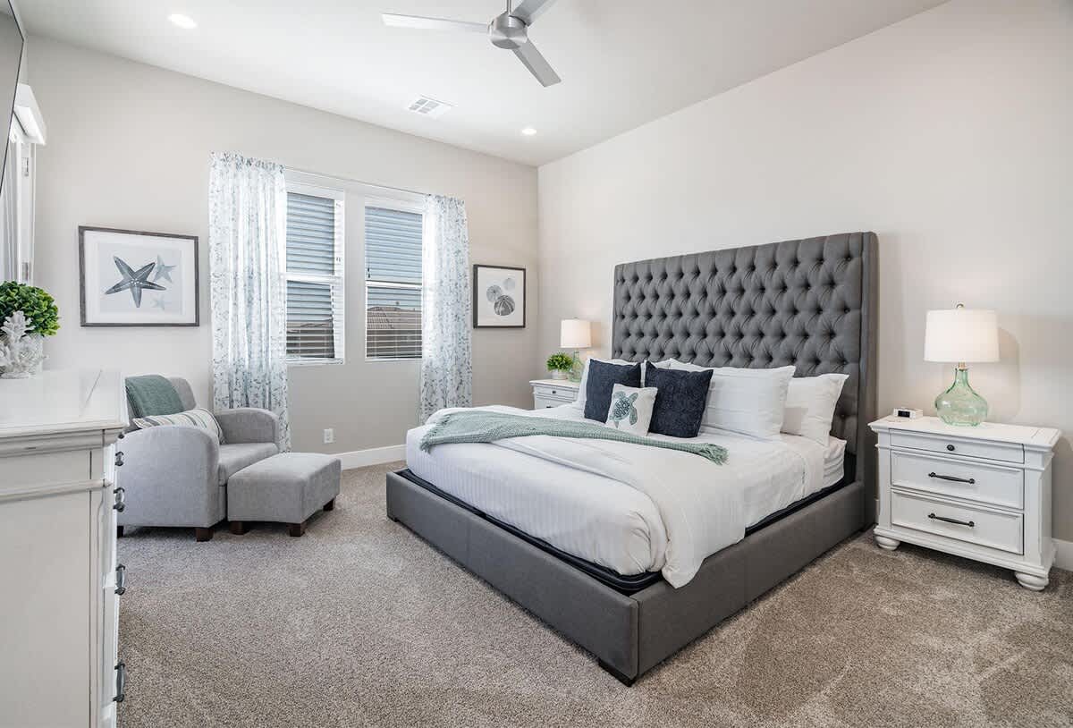 Master bedroom #2 upstairs with gorgeous king tufted bed