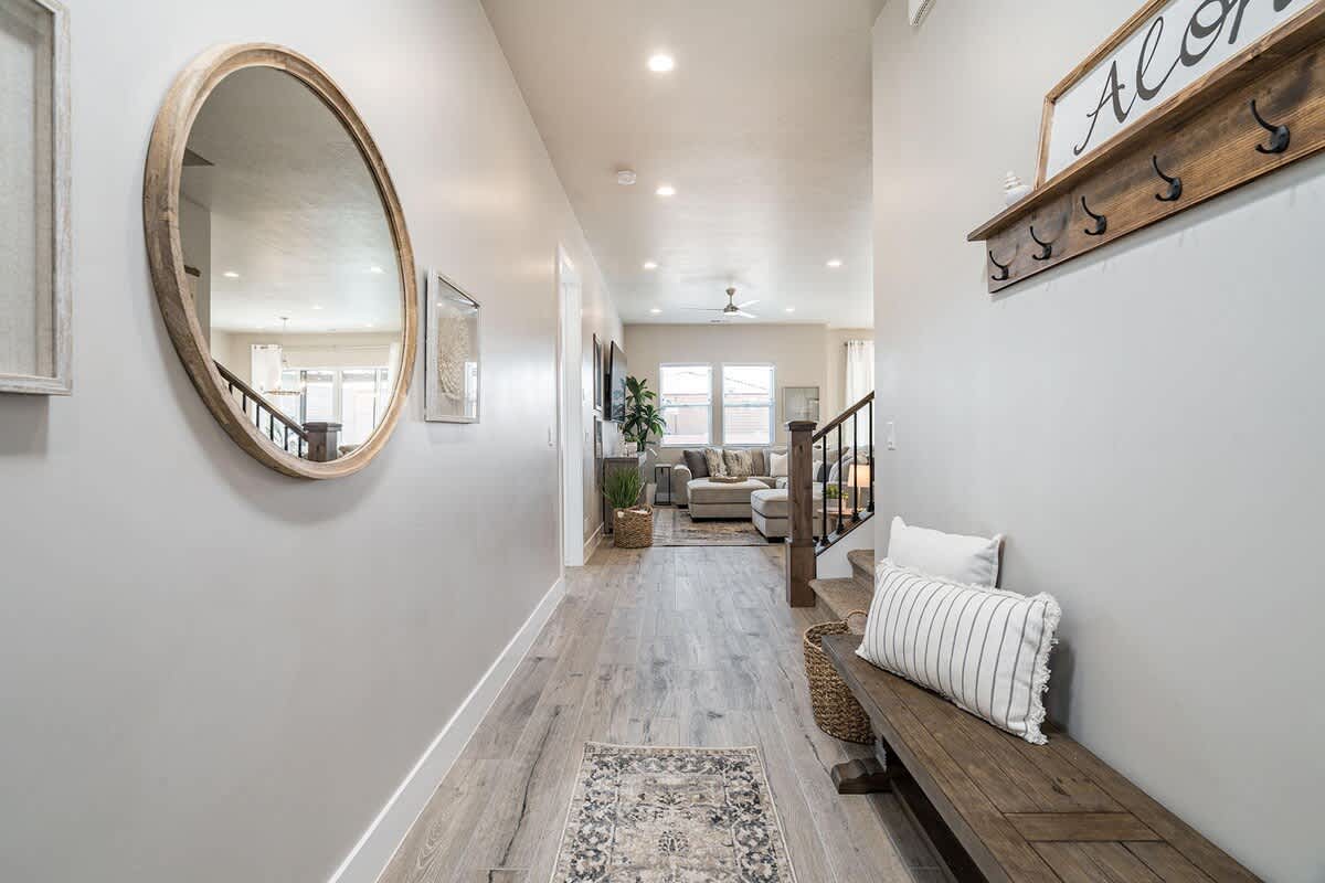 Front entry foyer with bench