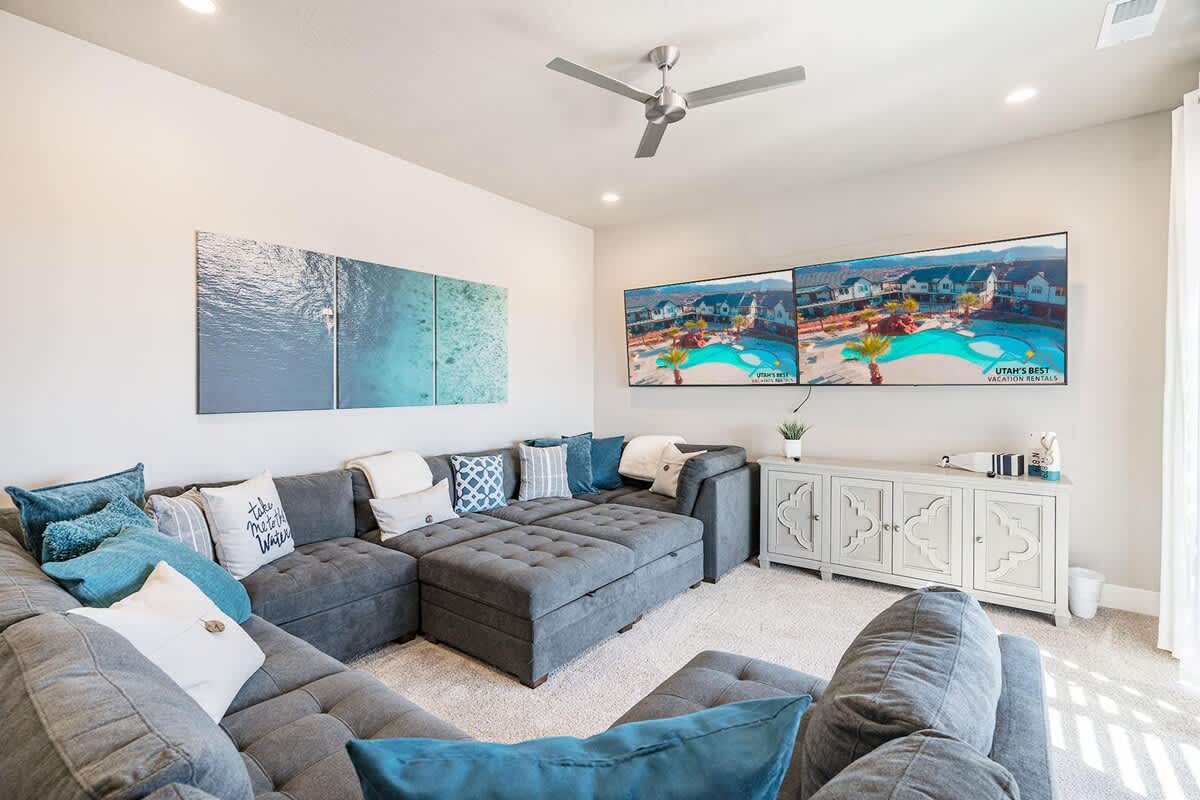 Upstairs family entertainment room with large sectional