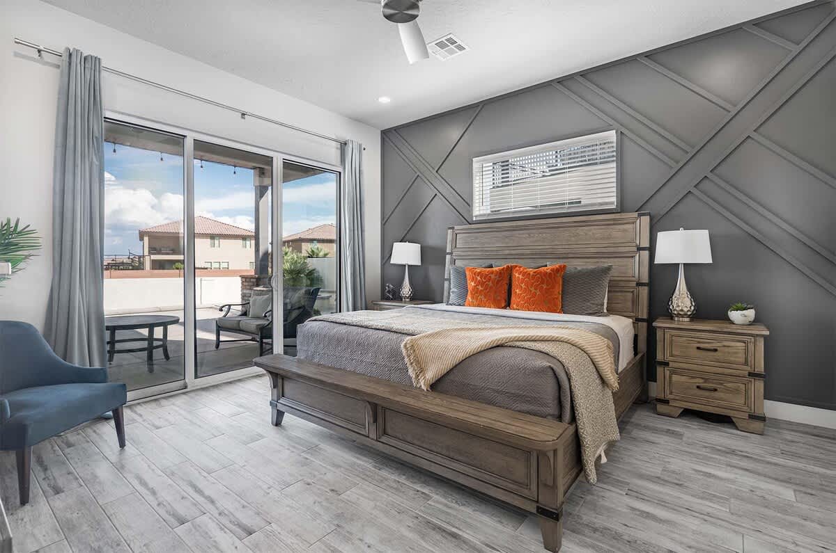 Master bedroom with king bed and private pool access