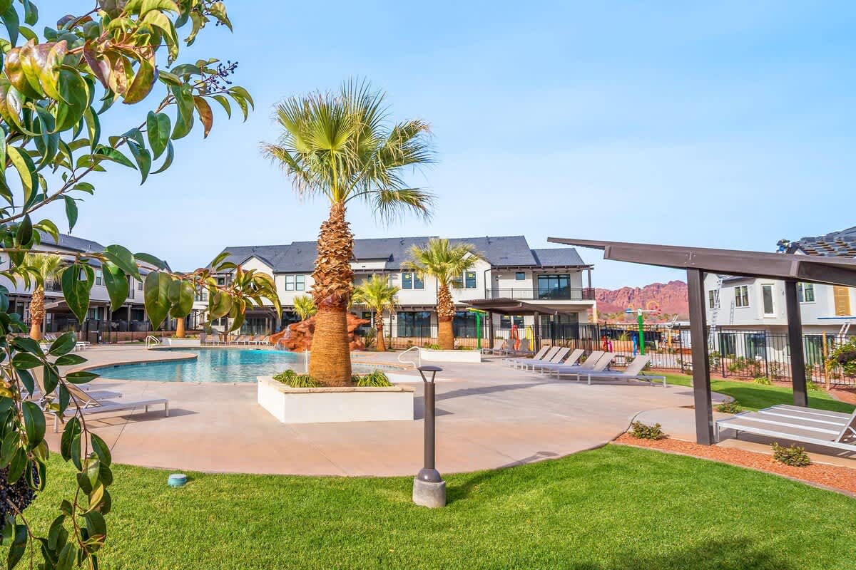 Community pool with waterslide and zero entry pool