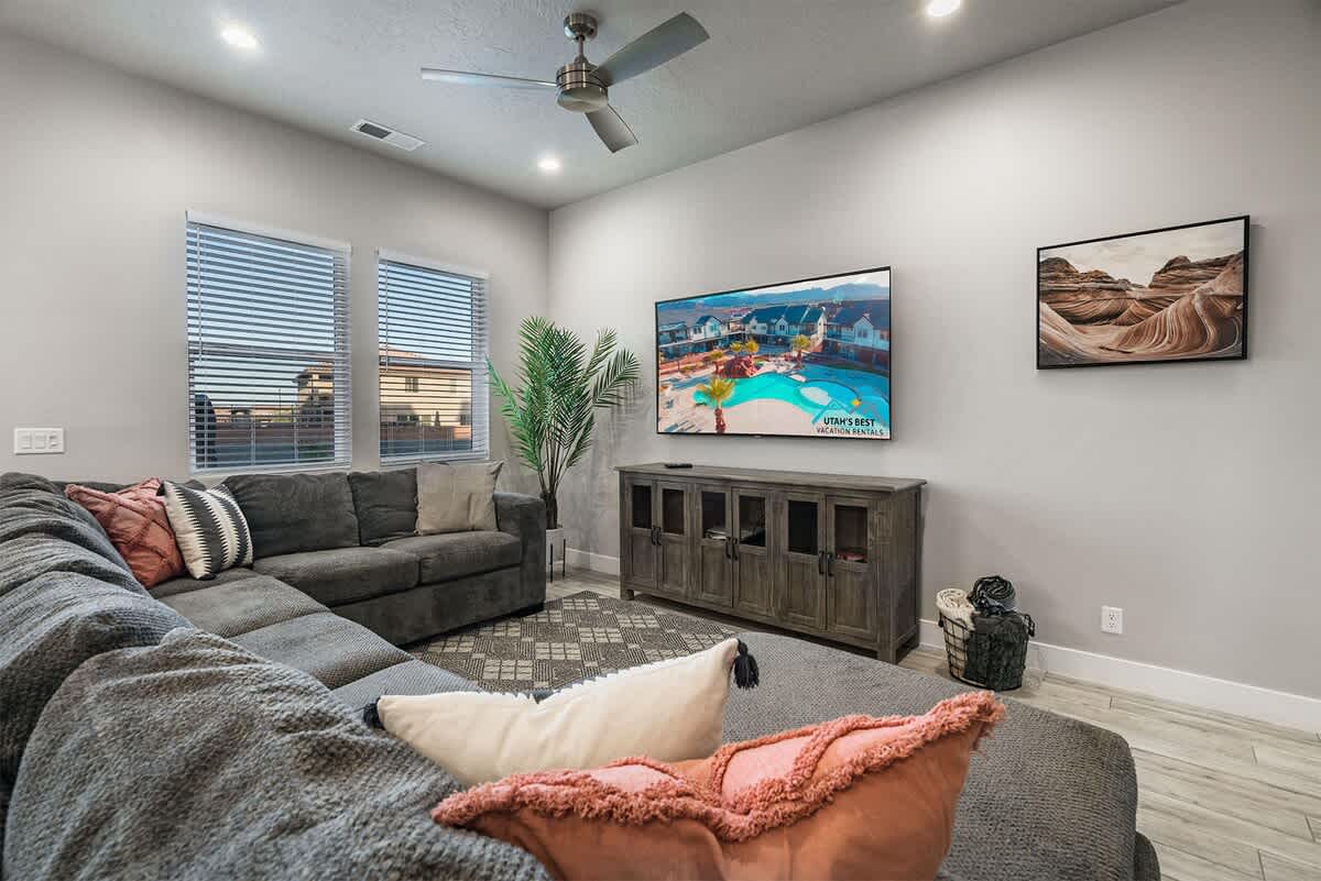 Main floor living room with flat screen TV