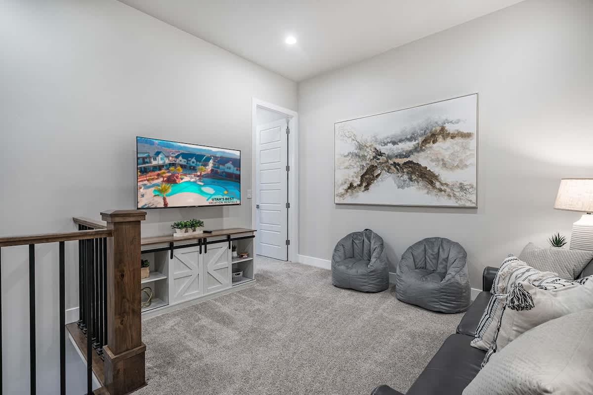 House #66 relax on mini bean bags in the family room