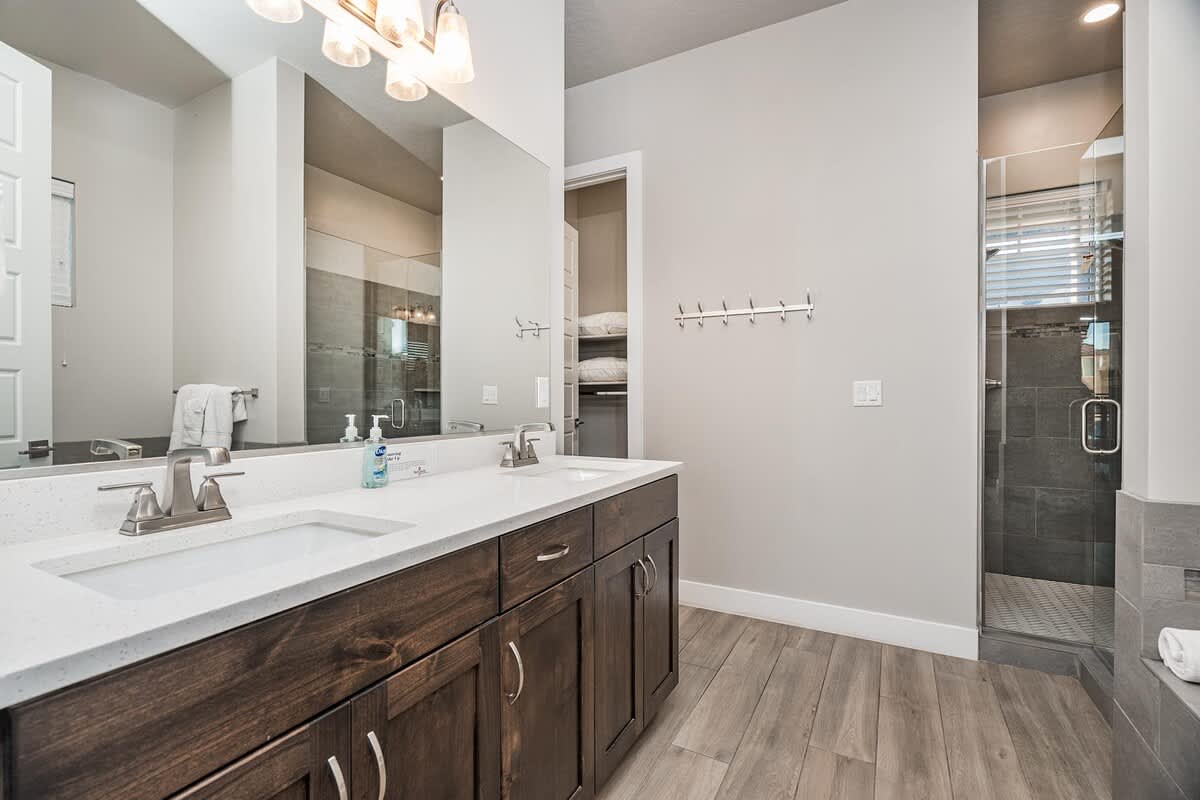Master bathroom with separate bath and shower