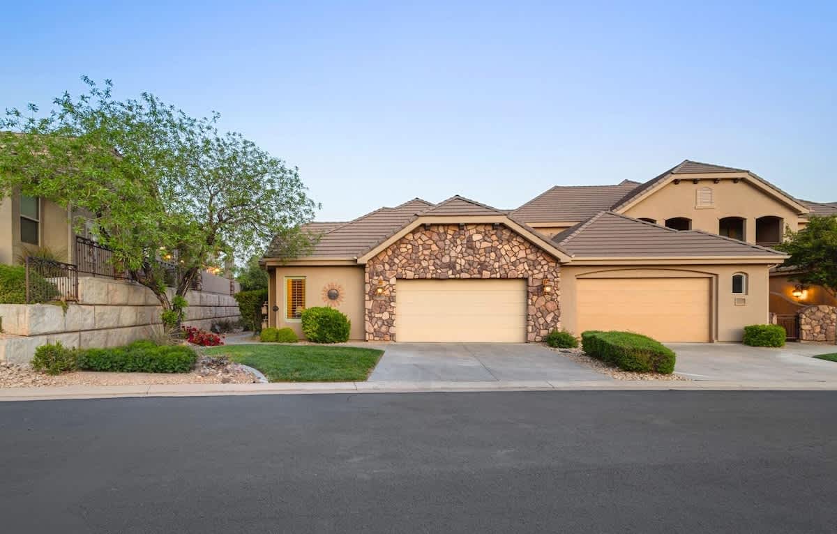 The home is right across from the community area with a large po