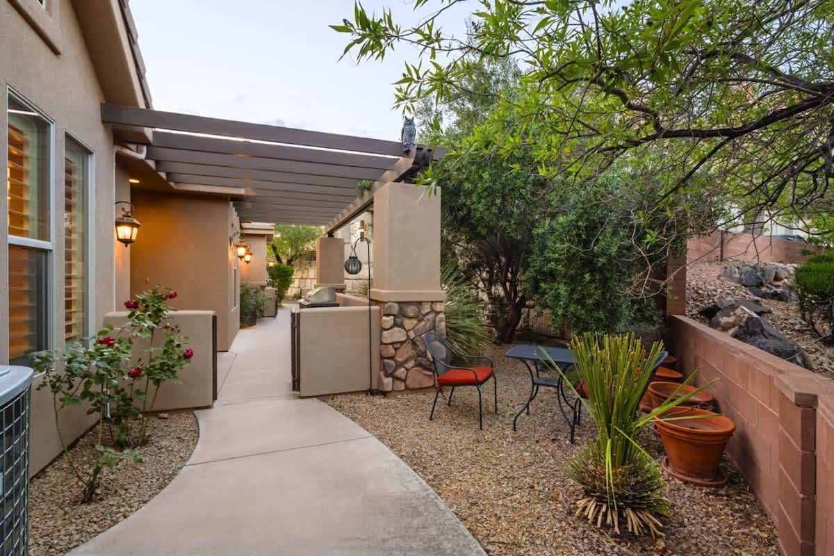 Patio, with seating and BBQ grill