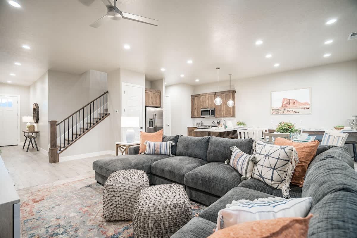 #53 - Comfortable sectional in family room open to kitchen