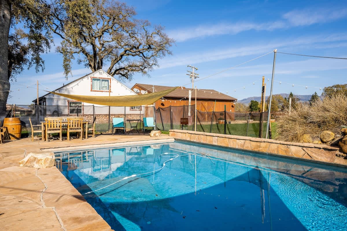Cool off in the private pool or soak in the California sun. Perfect for family fun or team-building downtime during a corporate retreat, all with vineyard views in San Martin