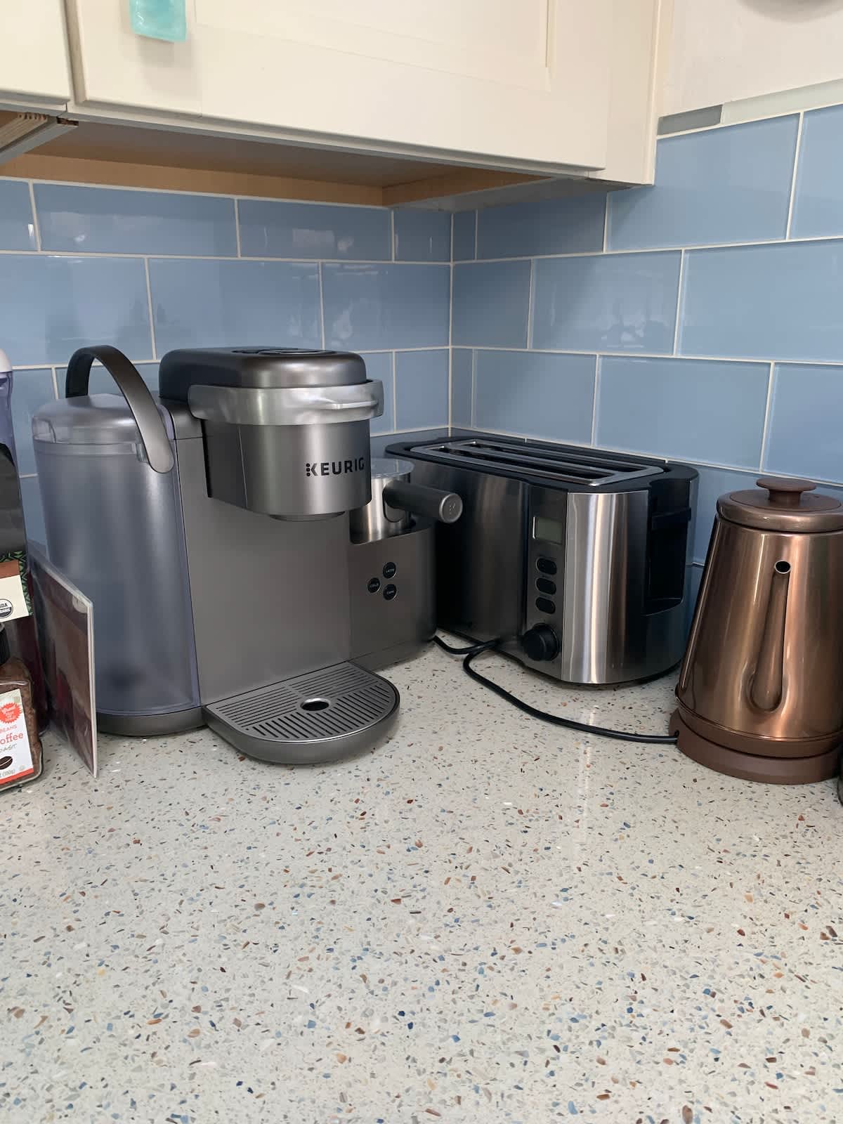 Coffee, latte, tea station.
