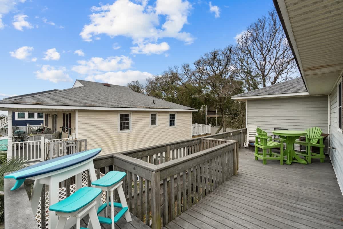 The deck just off the kitchen has plenty of seating. Enjoy a cup of coffee in the morning and listen to the ocean, or a glass of wine in the evening and take in the breathtaking sunsets.
