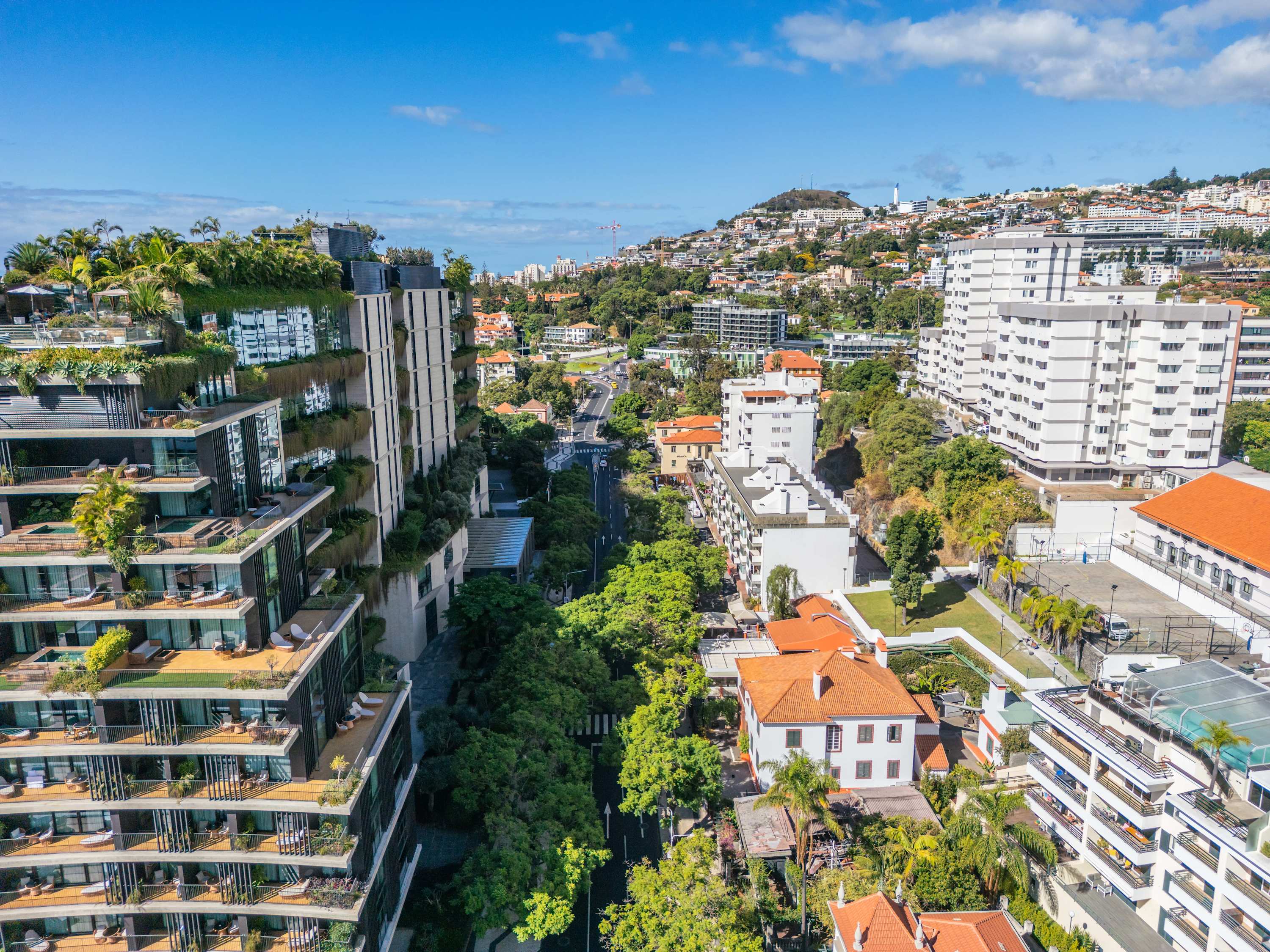 View over Funchal rooftops and hillside from the apartment