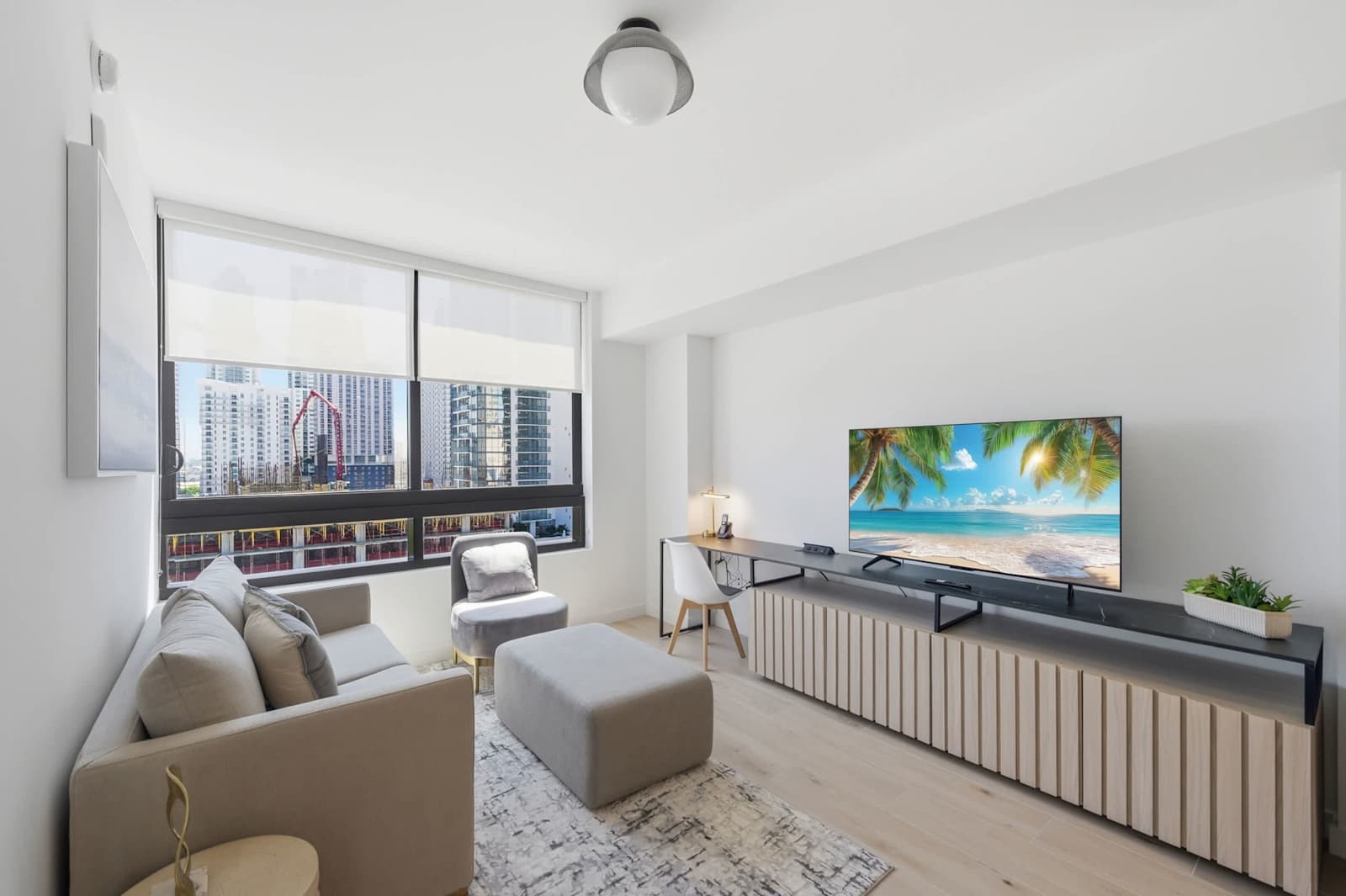 Refined Downtown Miami Residence with Skyline View living space