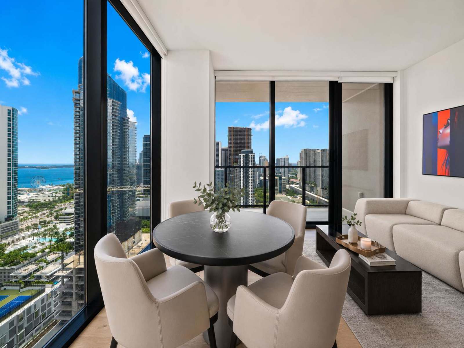 E11EVEN Residences 2 Sided Suite with City Views living space