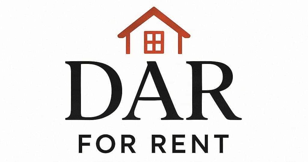 Logo: "DAR FOR RENT" text with a red house icon above.