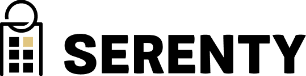 Logo for Serenty, featuring a key tag icon next to the word "SERENTY" in bold black text.
