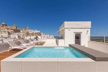 Rooftop pool with views of buildings