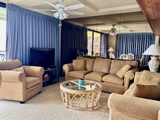 Comfortable couches in a bright, cheerful living room