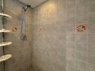 Neat shower setup with essential amenities